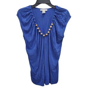 Design History Women's Blue Wood Bead Scoop Neck Sleeveless Gathered Knit Top XL